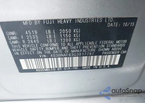 2016 Subaru Legacy 2.5I Premium из США, поврежденный, VIN 4S3BNAF63G3017797